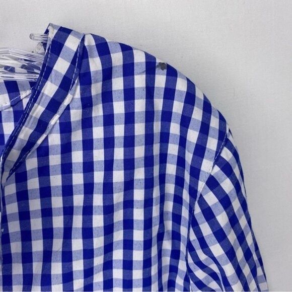 Avon Signature Collection Blue White Gingham Plaid Floral Embroidered V Neck S - Picture 5 of 11